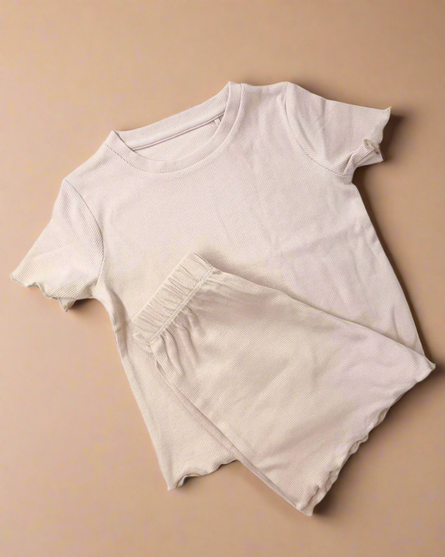 Nude Ribbed T-shirt & Shorts
