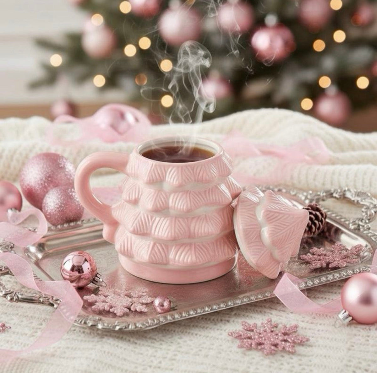 Pink Christmas Tree Ceramic Mug