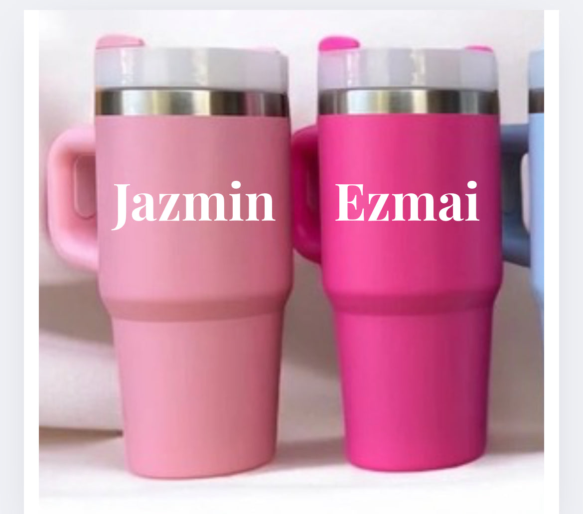 personalised 14oz pink stainless steel tumbler with custom name