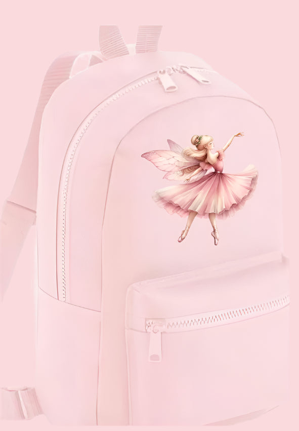 Girls fairy backpack with front zip and name printed - ballet themed