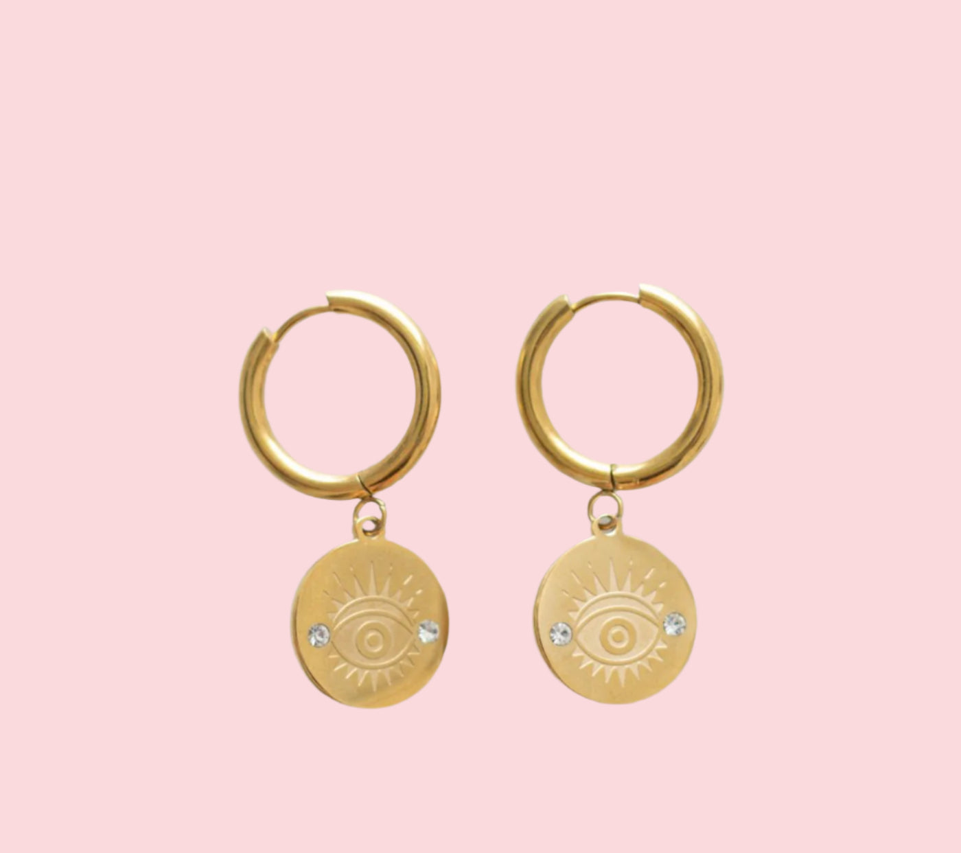 All seeing eye earrings in gold tone