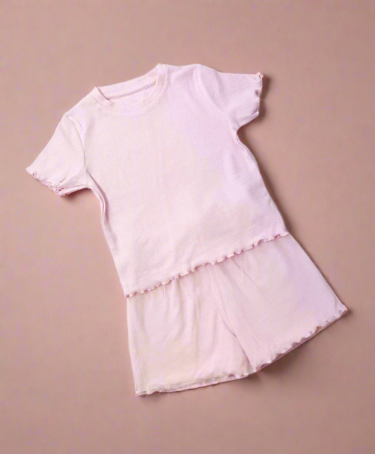 Pink Ribbed Frill T-shirt & Shorts