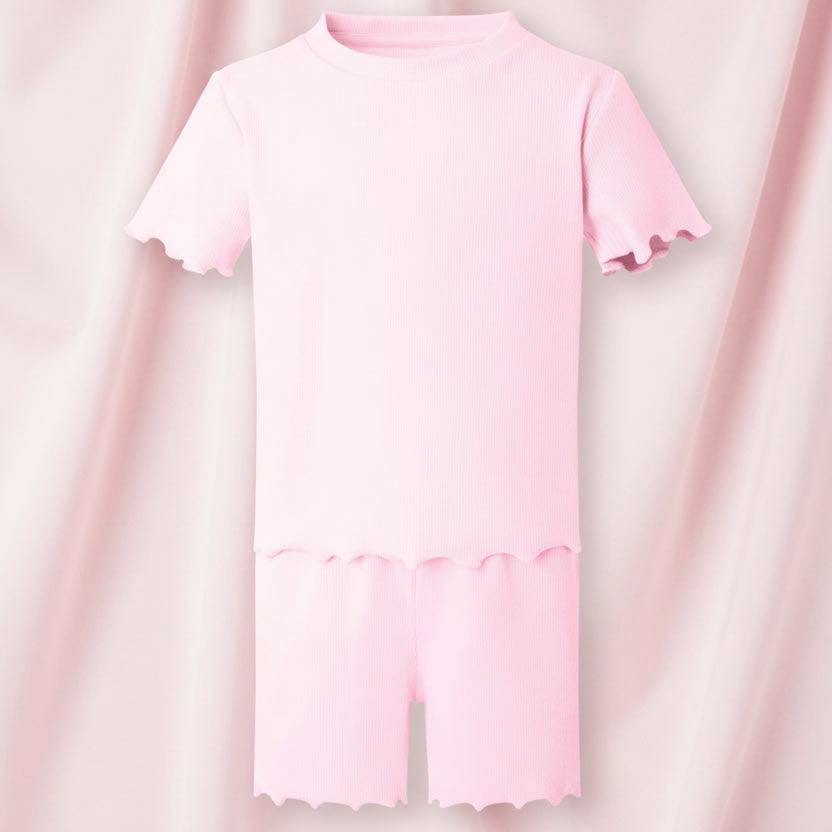 Girls Ribbed Frill Set - Beige/Pink