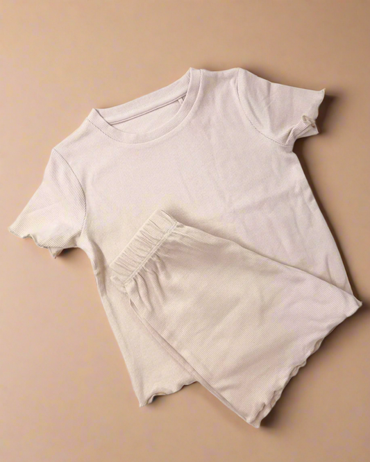 Nude Ribbed T-shirt & Shorts