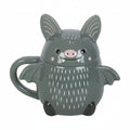 Gray bat-shaped mug with a pink nose on a white background