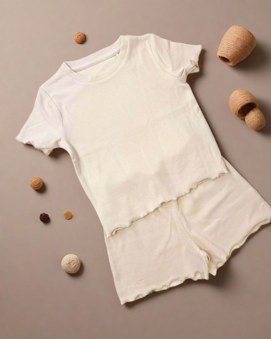 Nude Ribbed T-shirt & Shorts