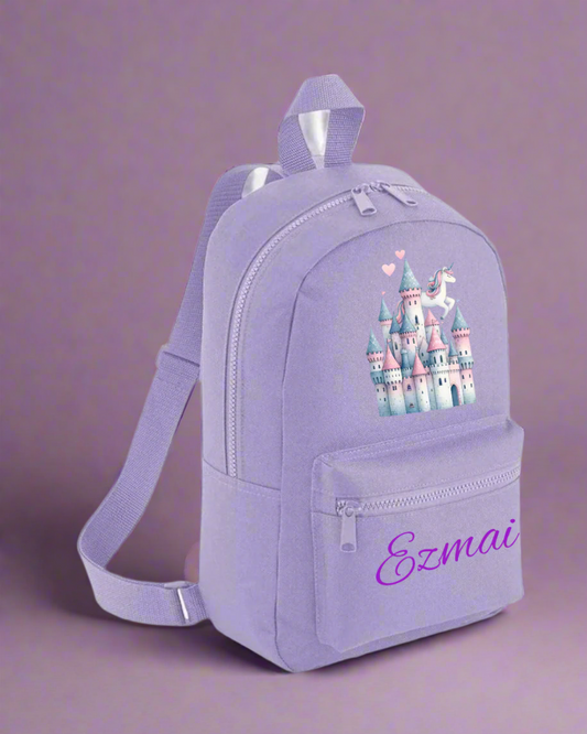 Personalised Lilac Unicorn Castle Backpack
