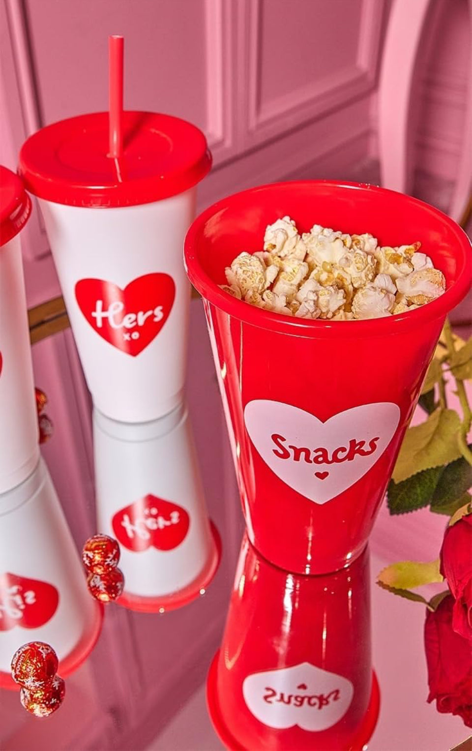 close up of movie night tumbler with popcorn