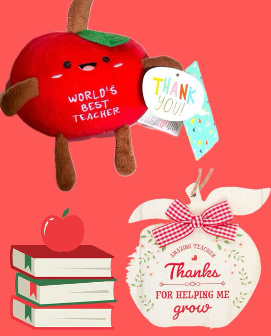 Thank You Teacher Apple Plush & Wooden Sign