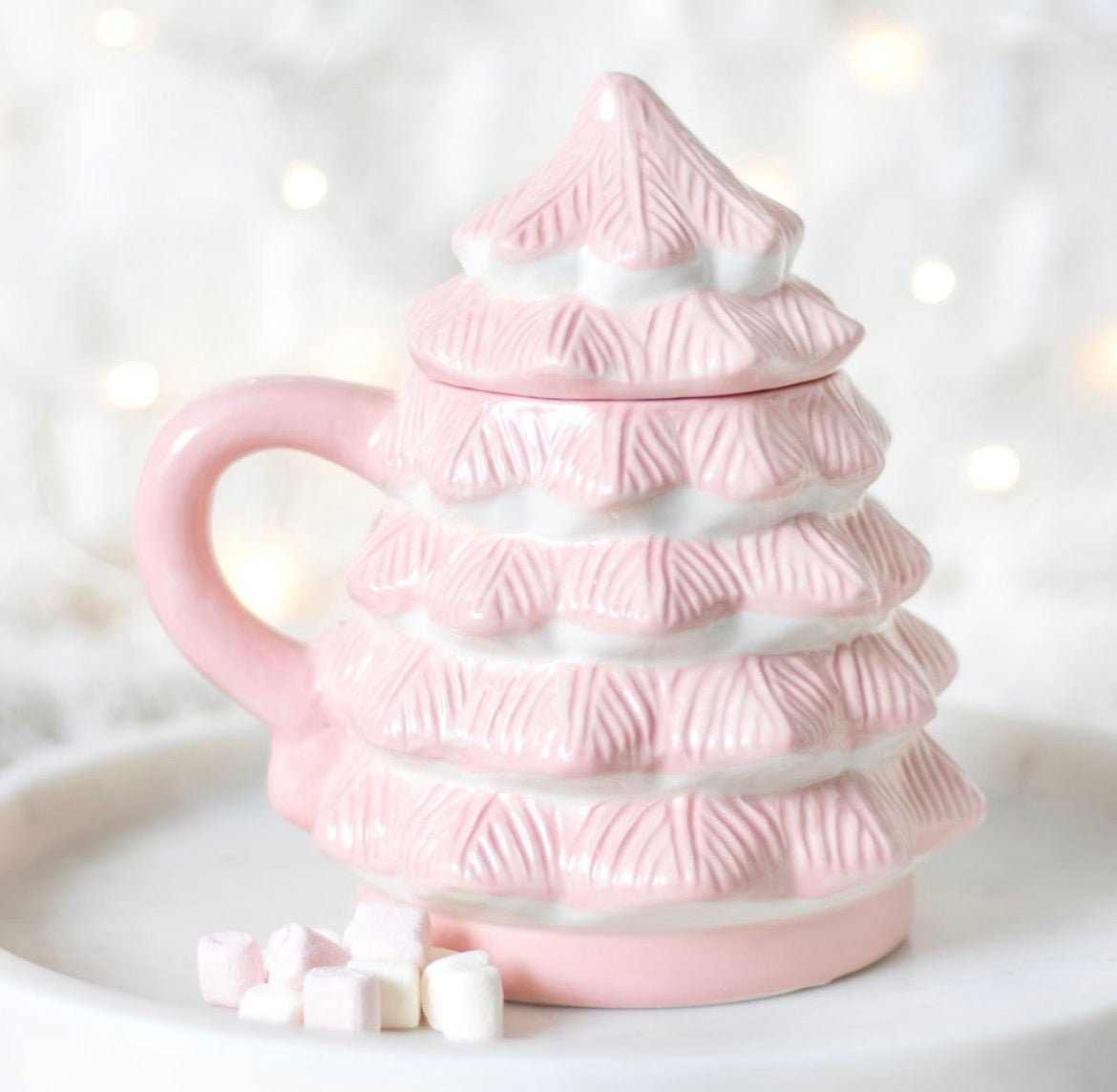Pink Christmas Tree Lidded Mug