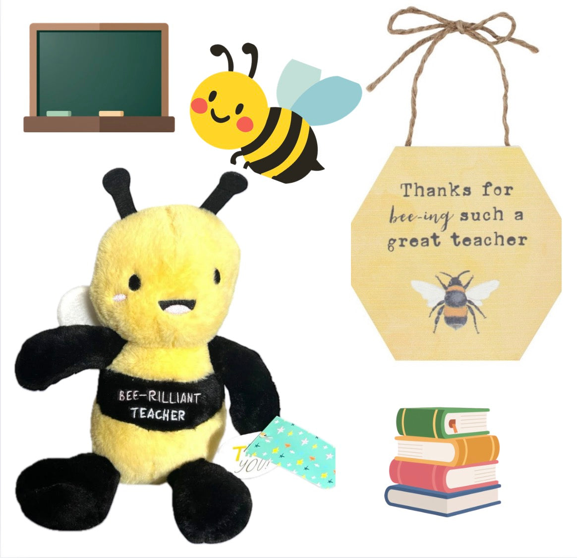 bee-rilliant teacher bee plush and hexogonal wooden sign