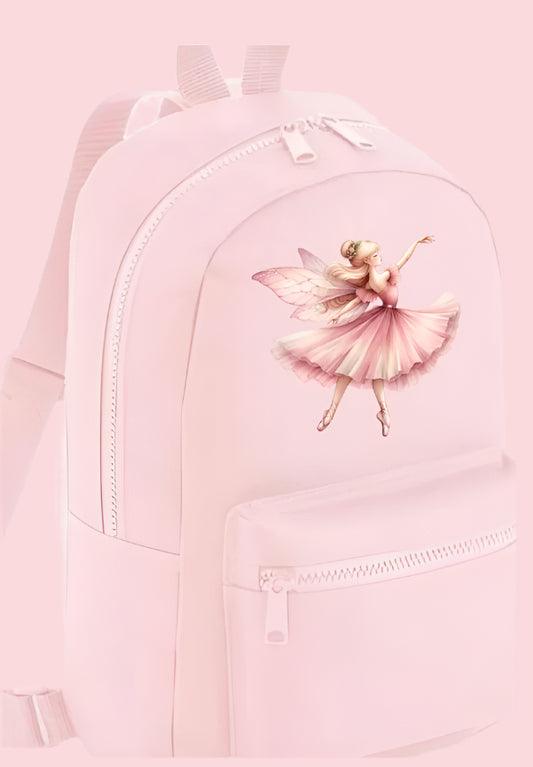 Girls fairy backpack with front zip and name printed - ballet themed