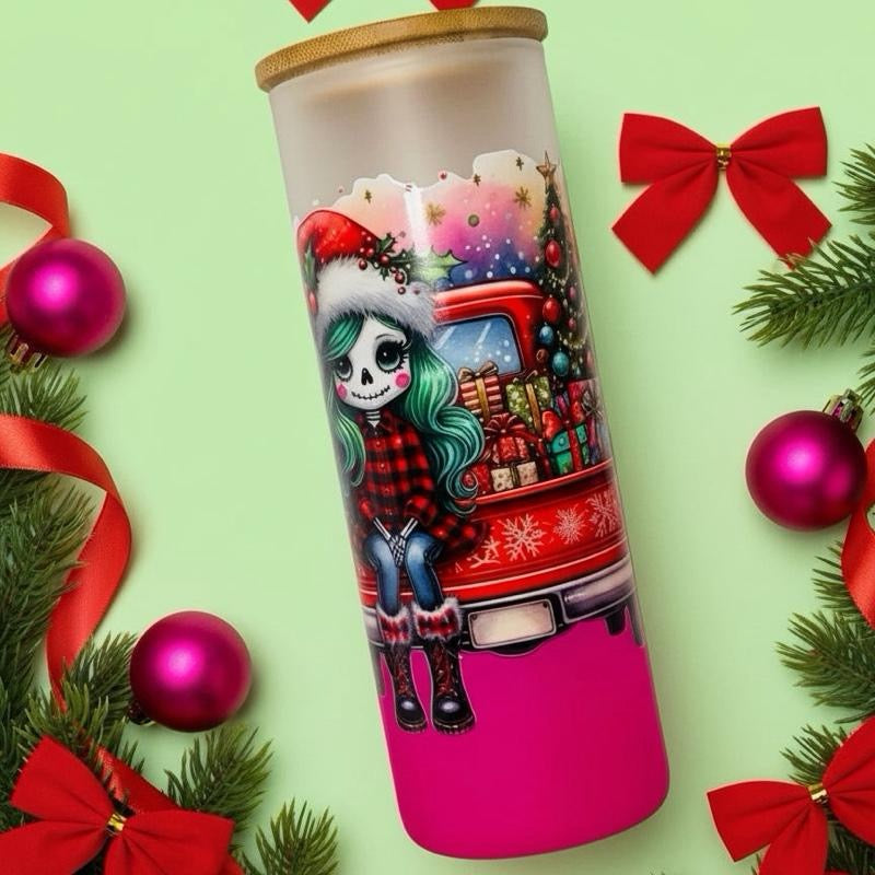 Gothic Christmas Girl Frosted Glass Tumbler