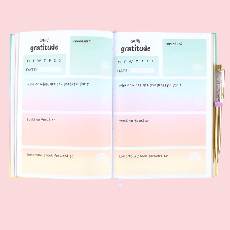 flay lay of open journal visual of pages