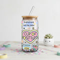 cup of positivity glass can with cute and pastel elements