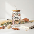 daily reminders glass with botanical elements and journal 