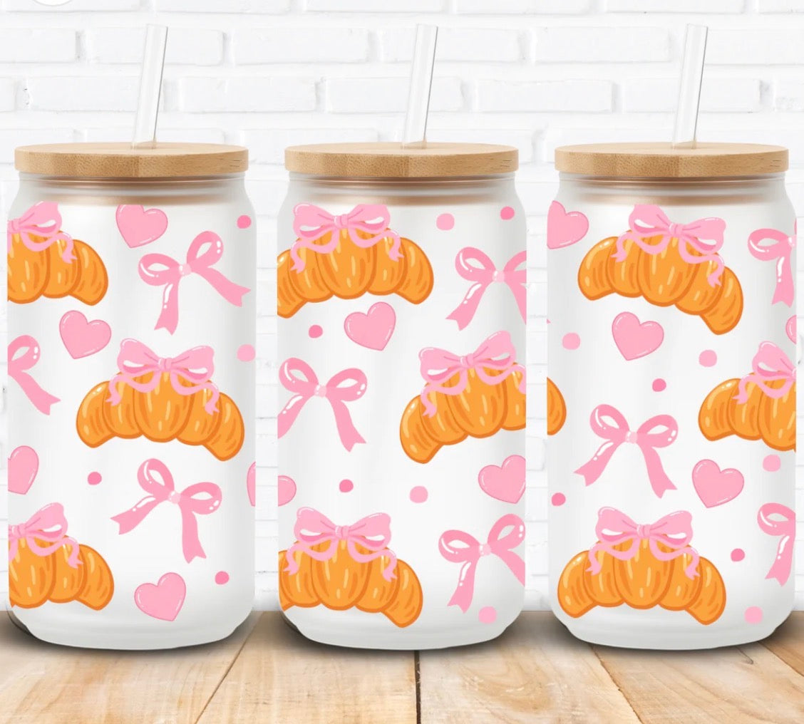 Croissants & Bows Glass Can