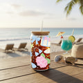 decorative glass on a table with beach view