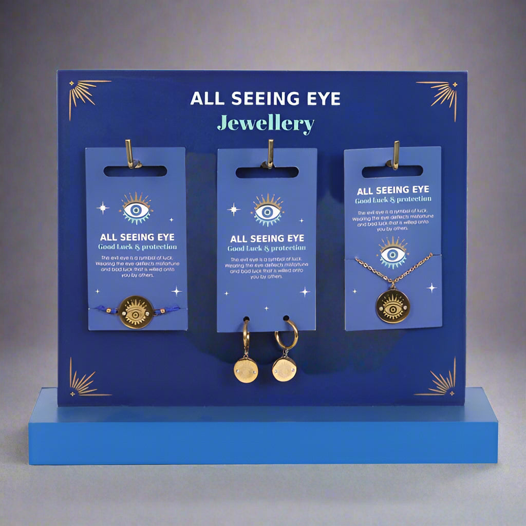 Gold-Tone All Seeing Eye Jewellery - Good Luck & Protection Set (Earrings, Necklace, Bracelet)