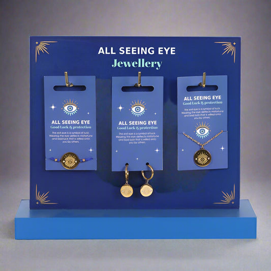 Gold-Tone All Seeing Eye Jewellery - Good Luck & Protection Set (Earrings, Necklace, Bracelet)