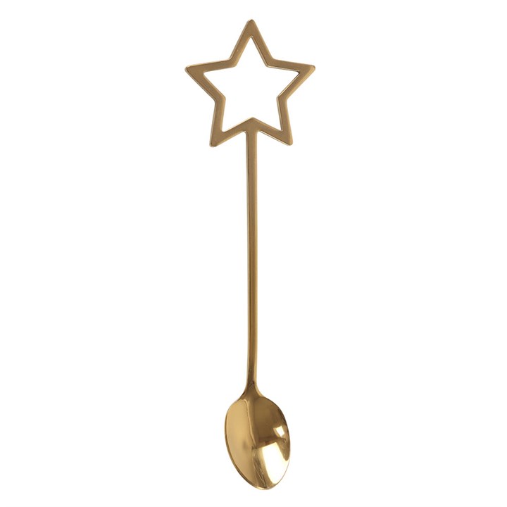 Gold spoon with star-shaped handle on a white background