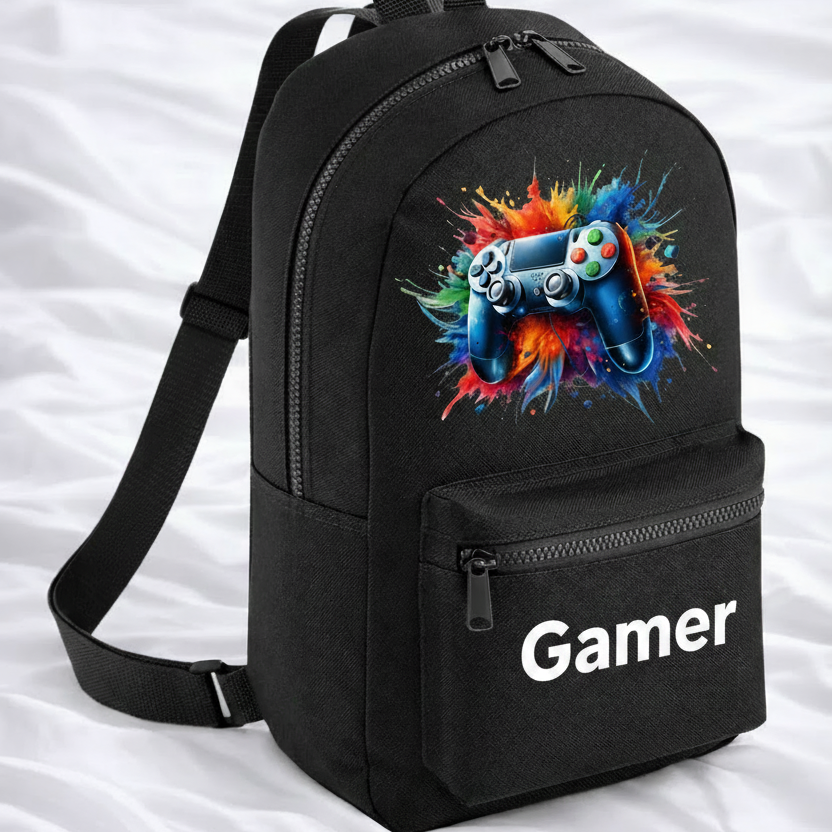 Black Backpack with Gamer text