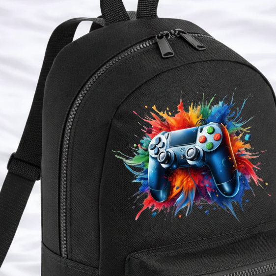 Black Backpack with Gaming Controller Design