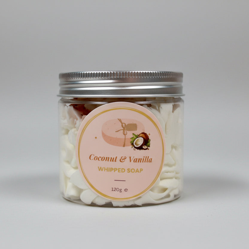 Coconut & Vanilla Whipped Soap jar - luxurious bath and body product