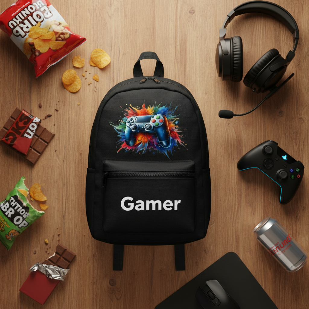 Gamer Backpack Flat Lay