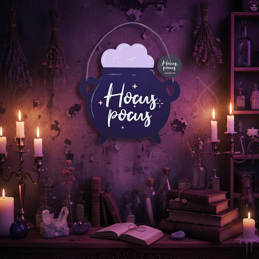 Hocus Pocus Wooden Cauldron Sign