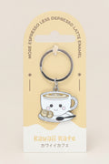 Keychain shaped like a coffee cup with a smiley face on a Kawaii Kafe branded card.