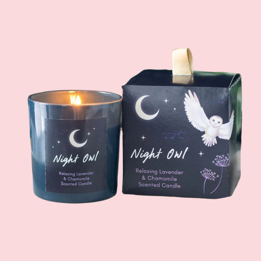 Night Owl scented candle with packaging