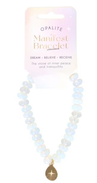OpaliteManifest bracelet on a white background with packaging