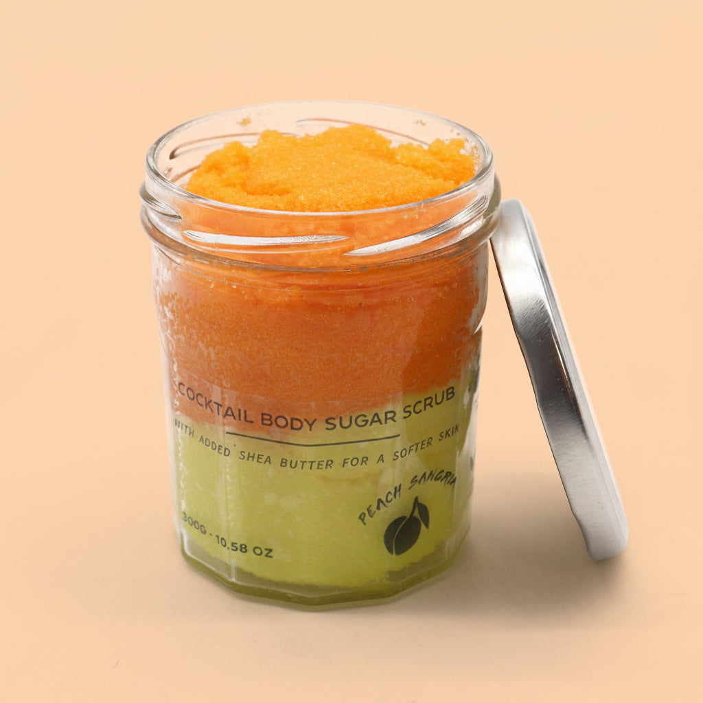 Peach fragranced scrub in glass jar 