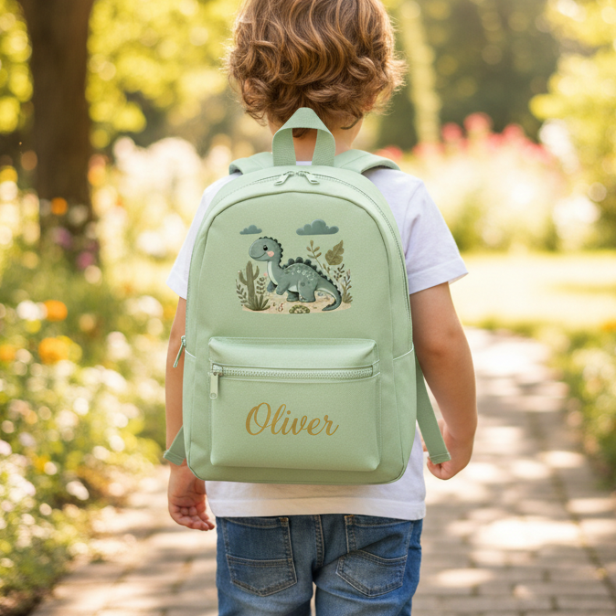 Personalised Dinosaur Green Backpack
