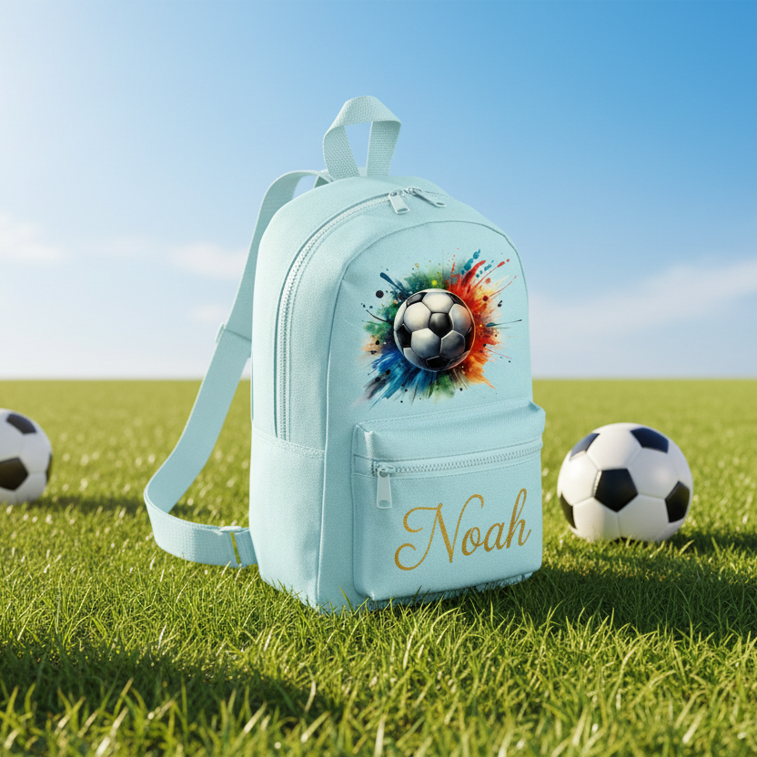 Personalised Football Light Blue Backpack