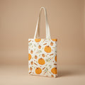 Tote bag with pumpkin pattern on a brown background