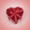 Bouquet of red roses with a polka dot ribbon on a contrasting background